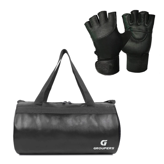 PU Leather Gym Bag with Gloves for Men & Women (Multicolor, Set of 1)