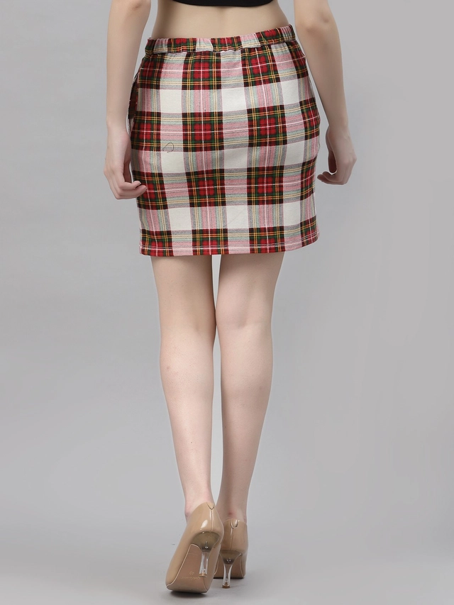 Pure Cotton Checkered Skirt for Women (Multicolor, 34)