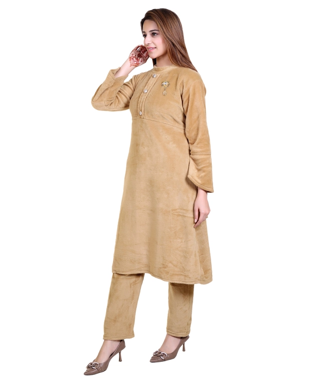 Super Soft Solid Kurti with Pant for Women (Beige, XXL)