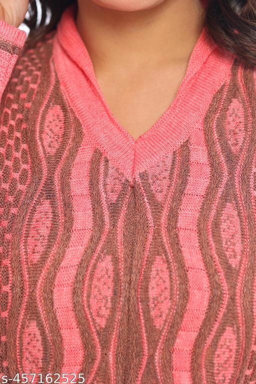 Woolen Printed Kurti for Women (Pink, L)