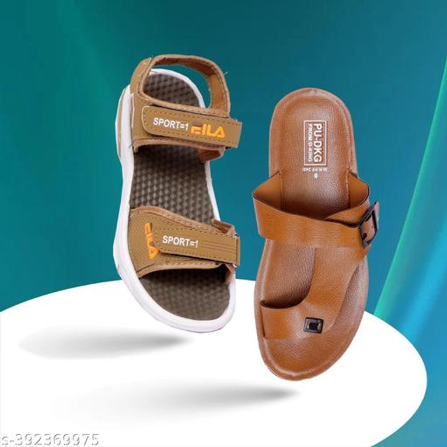 Floaters with Flipflops for Men (Brown, 6) (Pack of 2)