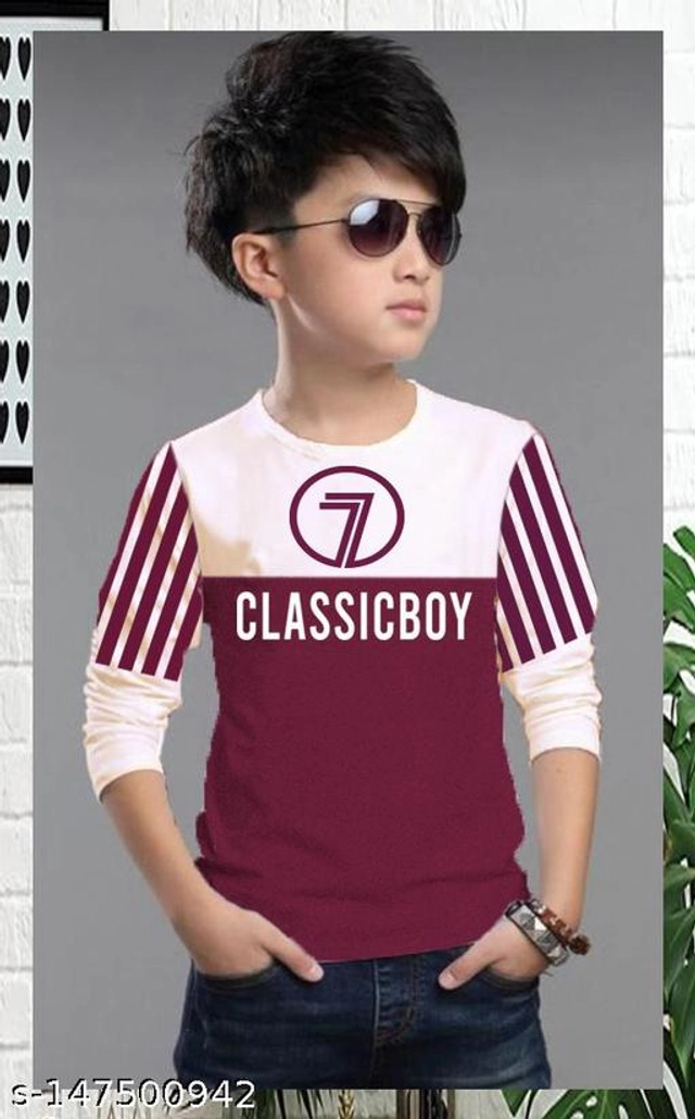 Cotton Round Neck T-Shirt for Boys (Maroon & White, 4-5 Years)