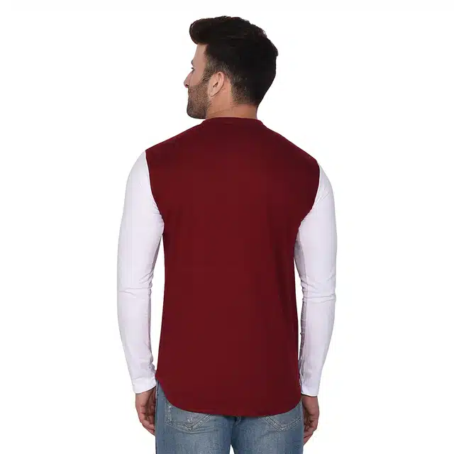 Men Solid Mandarin Collar Shirt (Maroon, L) (RSC-263)