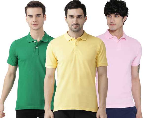 Galatea Cotton Blend Polo T-Shirt for Men (Pack of 3) (Multicolor, L) (G978)