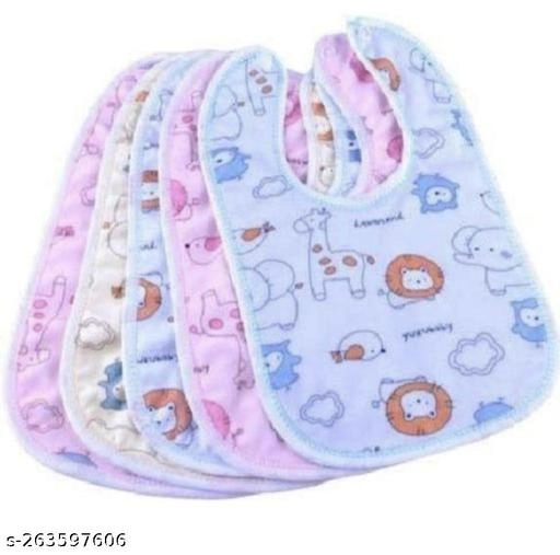 Cotton Printed Bibs for Baby (Multicolor, Pack of 5)