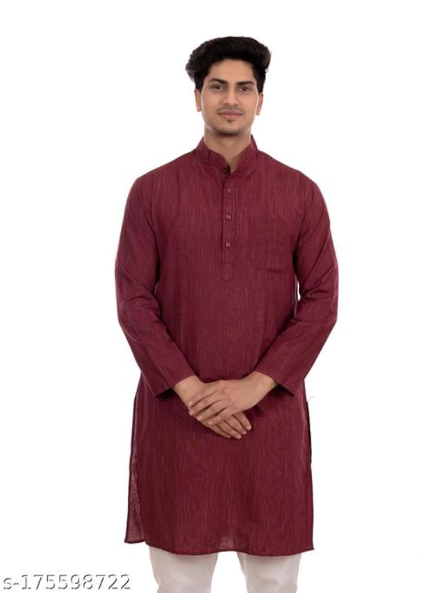 Cotton Blend Kurta for Men (Maroon, M)