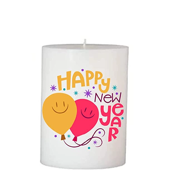 Floish Decor Premium Printed Happy New Year Pillar Candle