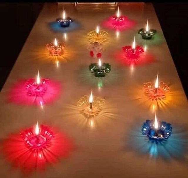 Plastic 3D Shadow Reflection Floating Diwali Diyas (Multicolor, Pack of 12)