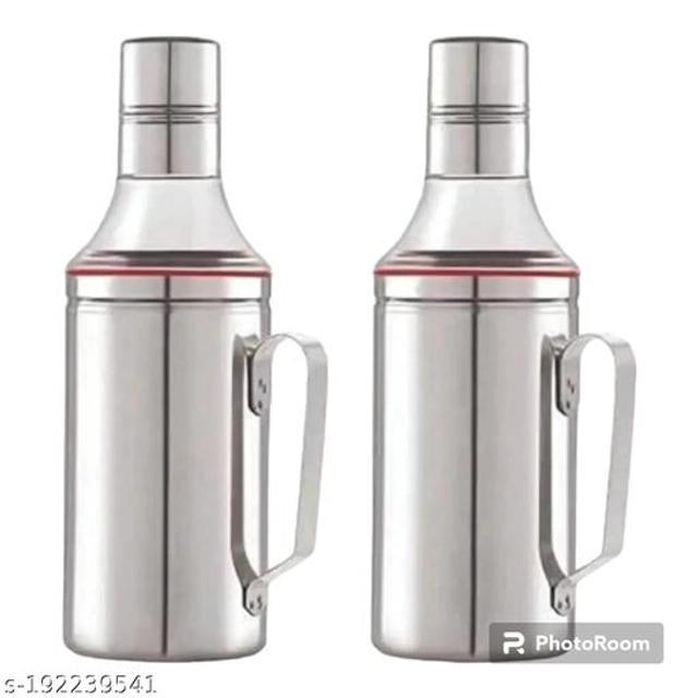 Stainless Steel Nozzle Oil Dispensers (Pack of 2) (Silver, 1000 ml)