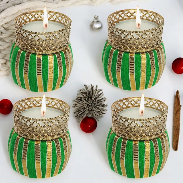 Metal Designer Tealight Candle Holder (Green, 4x4x5 cm) (Pack of 4)