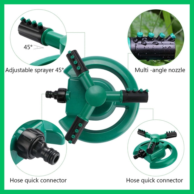 Automatic 360° Rotating Adjustable Garden Sprinkler (Green)