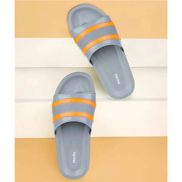 Hocks Sliders for Men (Grey & Orange, 6)