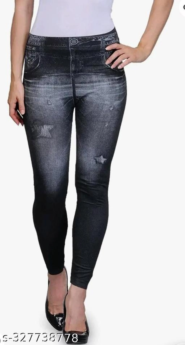 Polyester Dyed Jeggings for Women (Black, Free Size)