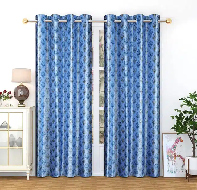 Polyester Printed Window & Door Curtains (Pack of 2) (Grey, 5 feet)