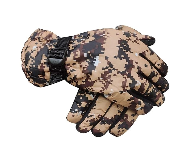 Viscose Rayon Checked Full Hand Gloves for Men & Women (Brown)