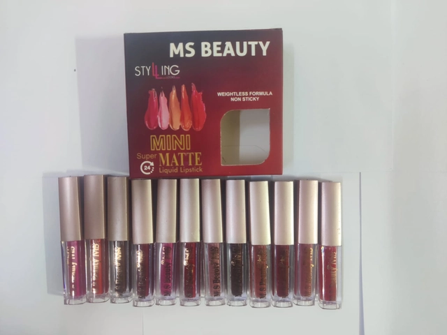 MS Beauty Styling Mini Matte Liquid Lipsticks (Multicolor, Pack of 12)