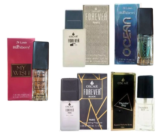 Combo of Oscar Forever Paris Grey 10 ml, Forever Black Perfume 10 ml, Forever Thunder Boy Perfume 10 ml, My Wish Perfume 15ml, & Ocean Perfume 15 ml (Pack of 5)