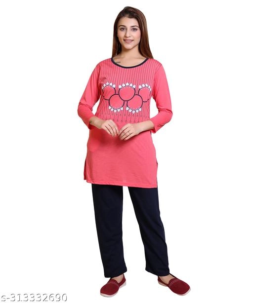 Woolen Nightsuit for Women (Pink, XXL)