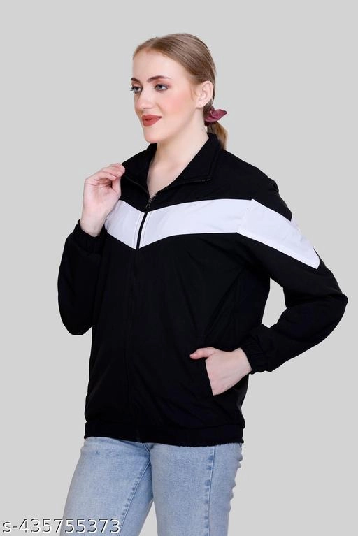 Nylon Solid Jackets for Women (Black, M)