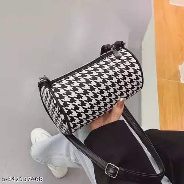 PU Sling Bag for Women (Black & White)