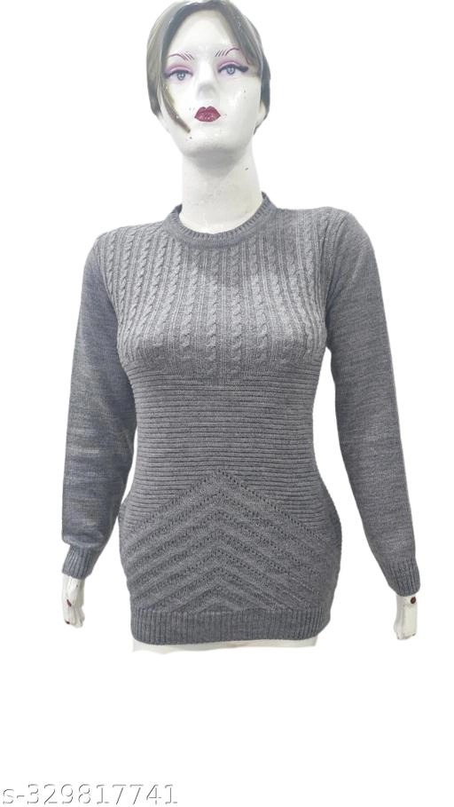 Woolen Solid Top for Women (Grey, Free Size)