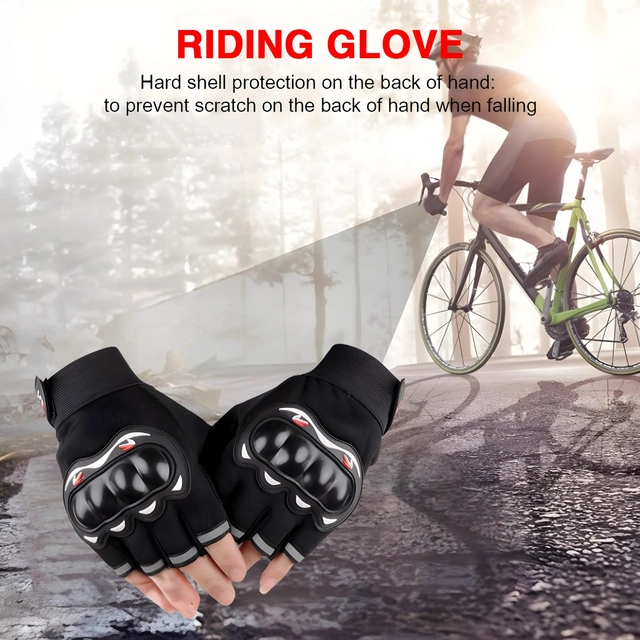 Polyester Half Finger Riding Gloves for Men (Black, Set of 1)