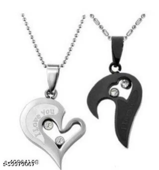 Pendant with Chain (Silver & Black, Set of 2)