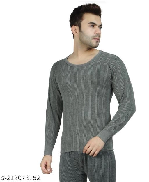 Cotton Blend Thermal Topwear for Men (Grey, M)