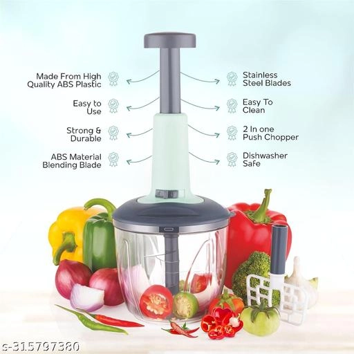 Plastic Manual Vegetables & Fruits Chopper (Grey, 1100 ml)