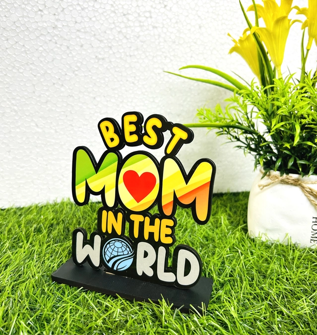 Wooden Handcrafted Best Mom In The World Trophy Gifts (Multicolor, 14.5 cm)