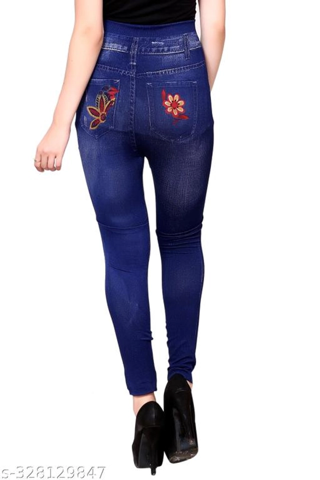 Polyester Dyed Jeggings for Women (Navy Blue, M)