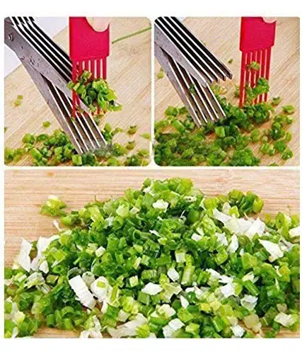 Stainless Steel 5 Layer Kitchen Scissors Vegetable Cutter With Cleaning Brush (Silver) (Sb-02)