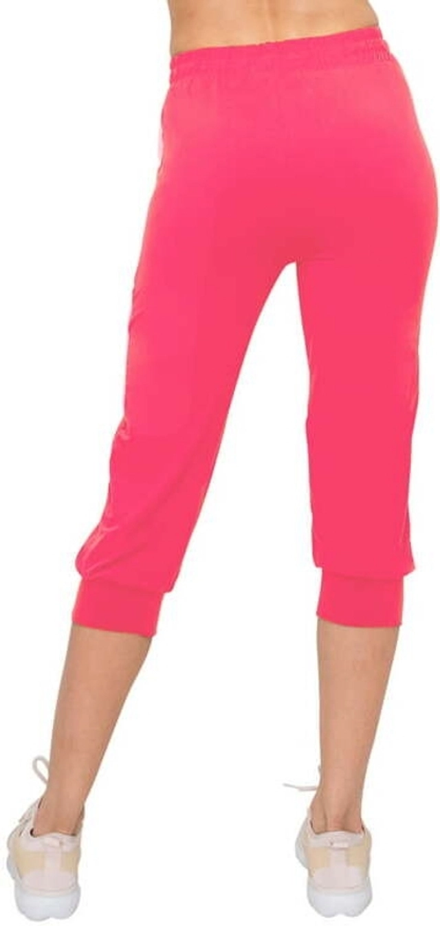 Cotton Solid Capris for Women (Pink, L)