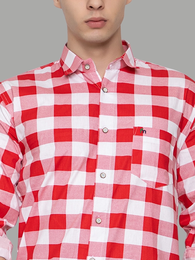 Full Sleeves Checkered Shirt for Men (Red, M)