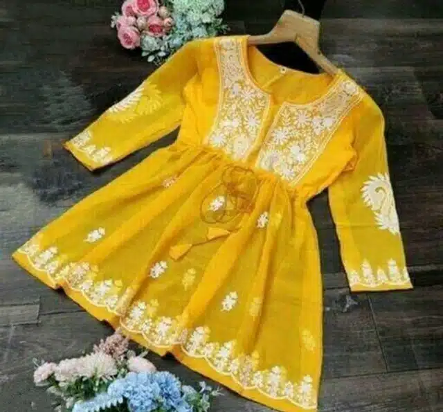 Embroidered Top for Women (Yellow, XS)