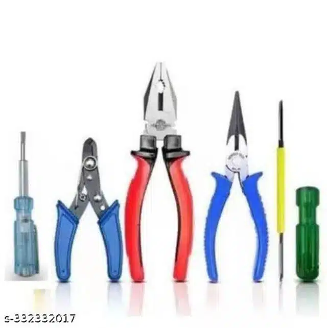 Combo of Plier, Nose Plier, Wire Cutter, Line Tester & 2 in 1 Scrue Driver (Multicolor, Set of 5)