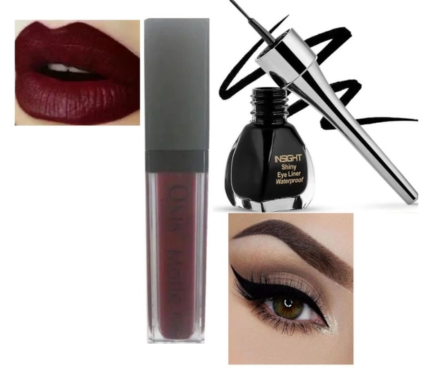 Ultra Matte Liquid Lip Color (Maroon) with Waterproof Smudge Free Eyeliner (Black) (Set of 2)