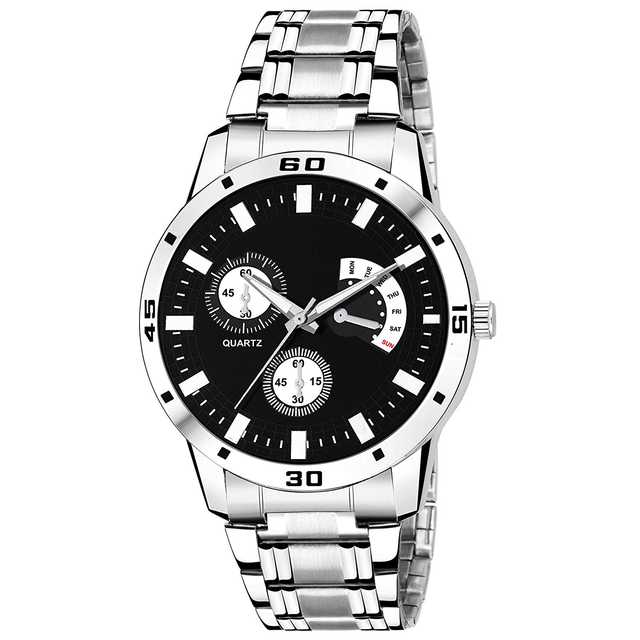 Elegant Collection Stylish Analog Watch For Men (Silver & Black) (EC_027)
