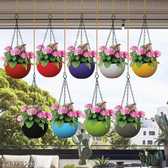 Plastic Hanging Planter (Multicolor, Pack of 10)