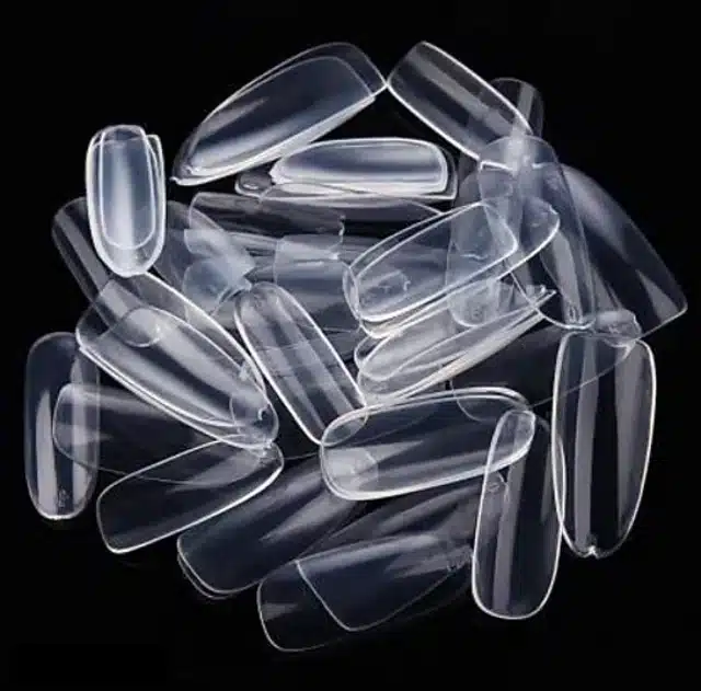 Reusable Artificial Nail Tips (100 Pcs) with Glue (Transparent, Combo of 2)