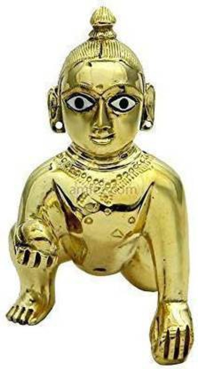 Brass Laddu Gopalji Idol (Gold, 6 cm)