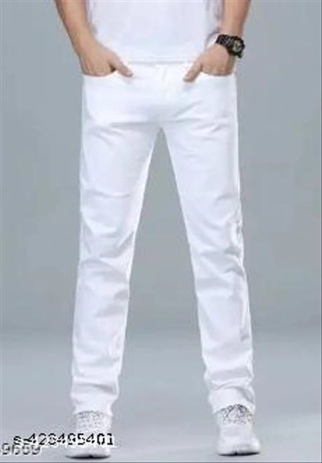 Denim Slim Fit Jeans for Men (White, 28)