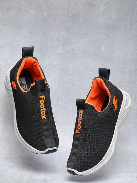 Footox Stylish Mens Casual Shoes (Black & Orange, 6) (F-1490)
