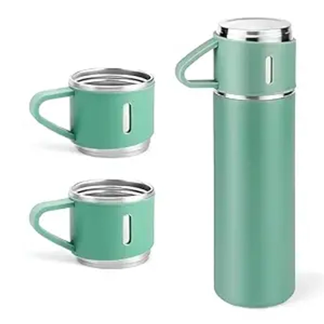 Stainless Steel Vacuum Flask Set with 2 Cups (Multicolor, 500 ml)