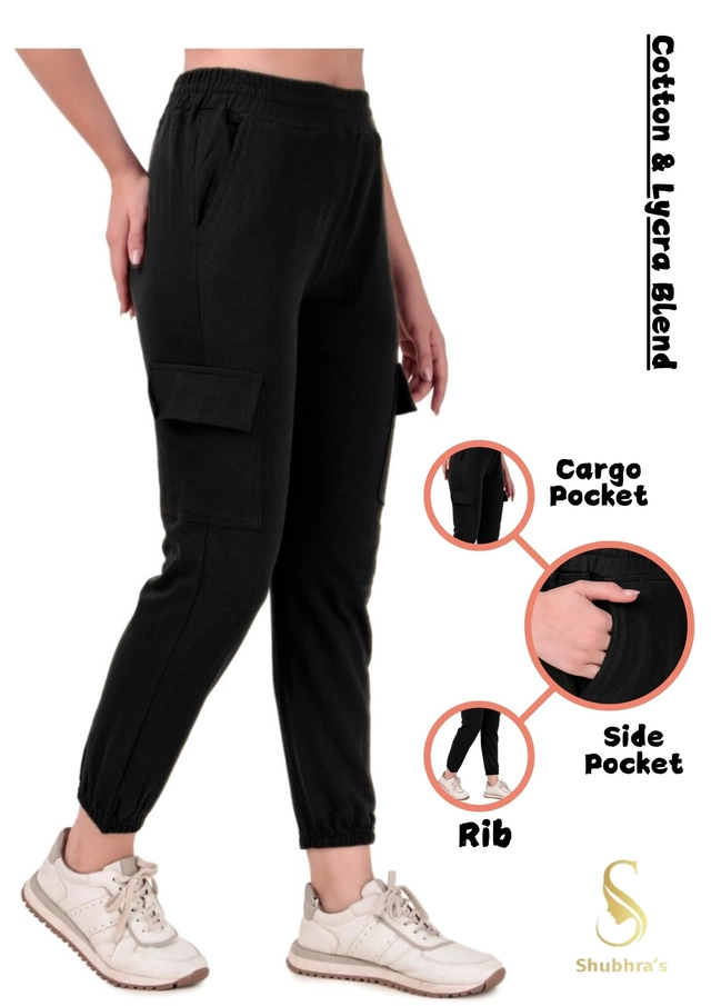 Cotton Blend Slim Fit Cargo for Women (Black, M)