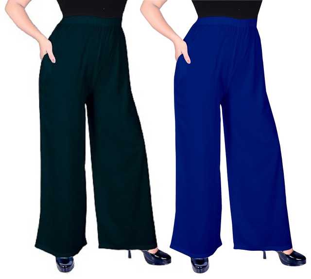 Mevaba Casual Viscose Blend Women Solid Palazzo (Pack Of 2, Teal Blue & Royal Blue) (SS-131)