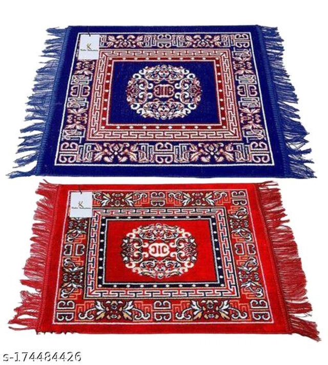 Cotton Pooja Mat (Red & Blue, 19x19 inches) (Pack of 2)