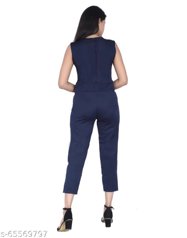 Lycra Solid Jumpsuit for Women & Girls (Navy Blue, S)