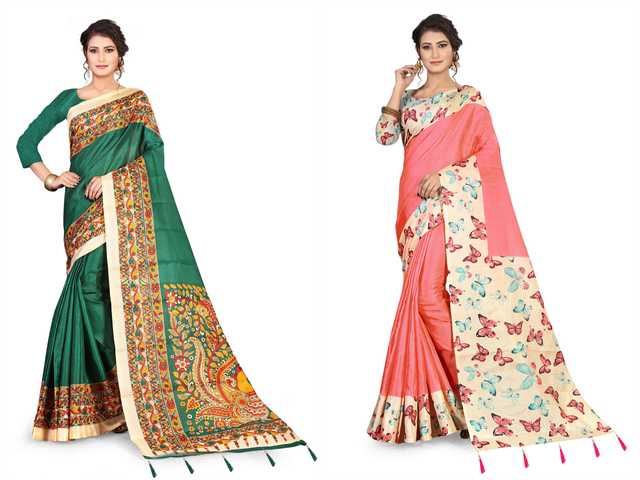 Trendy Pure Silk Saree With Blouse Piece For Women (Pack Of 2) (Multicolor, 6.3 m) (M-3460)