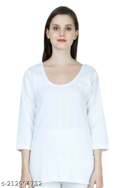 Cotton Blend Thermal Tops for Women (White, M)